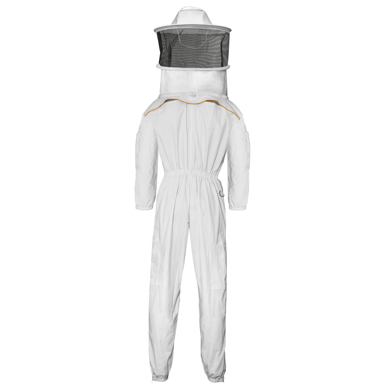 white cotton suit round veil yellow piping