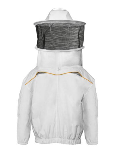white cotton jacket yellow piping round veil